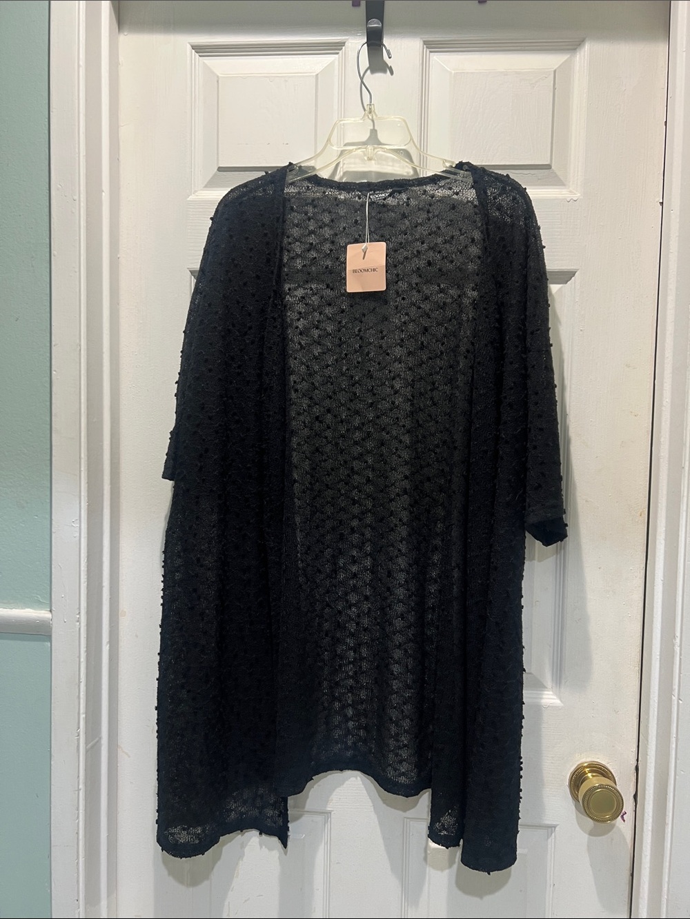 BloomChic Black Sheer Textured Open Beach Cover Up/Cardigan